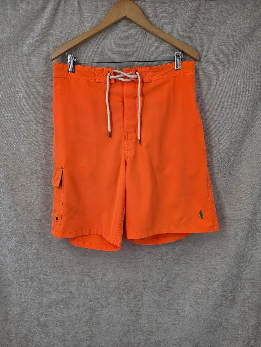 Polo Ralph Lauren Neon Orange Swim Trunks with Drawstring Cargo Pocket